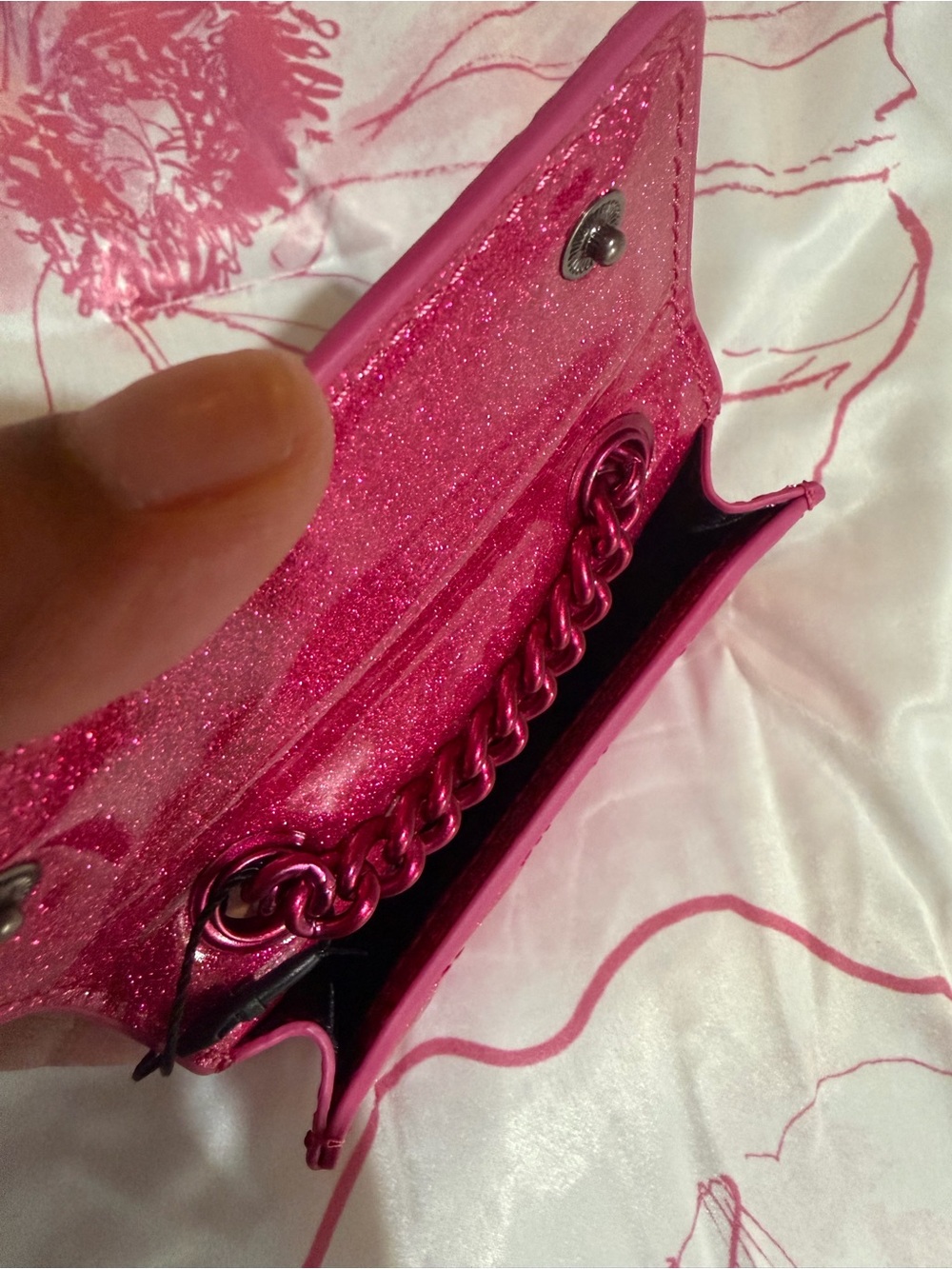 Kurt Geiger Hot Pink Glitter Mini Crossbody Bag - Picture 4 of 7